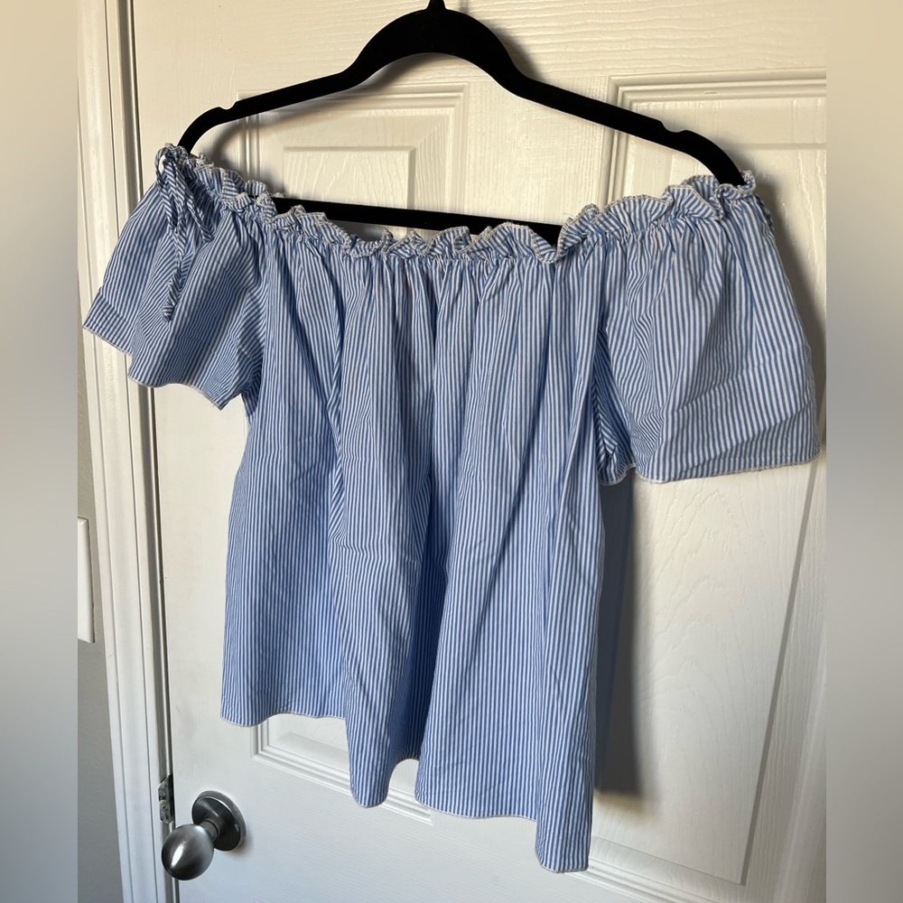 Off the Shoulder Blue/White Striped Top